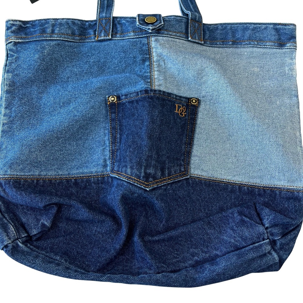 NWT DG2 Diane Gilman Blue Denim Patchwork Tote - Picture 5 of 11